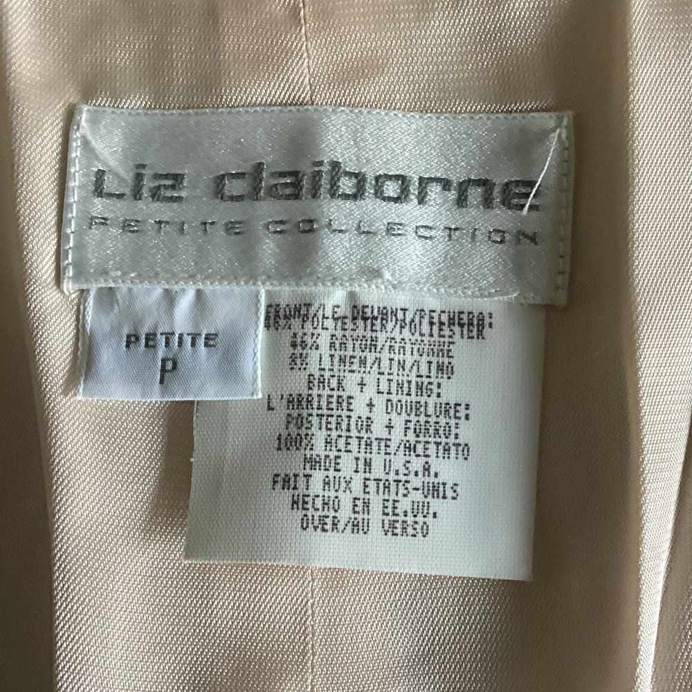 VTG (ILGWU) Liz Claiborne Sz P/Petite Brocade Waistcoat Vest Beige Linen Bl 106J - Picture 7 of 9